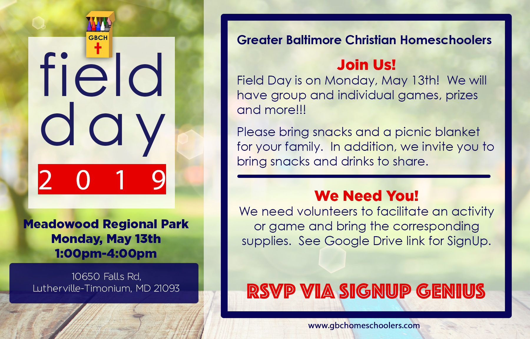 Field Day | Rescheduled – Greater Baltimore Christian Homeschoolers